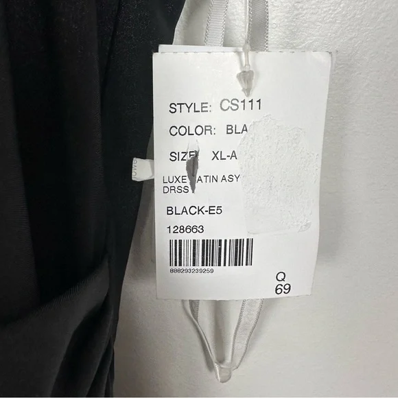 CYNTHIA & SAHAR GABRIELLA CS111 LUXE STRETCH SATIN Gown Black Pleated Ruffle - Picture 9 of 10